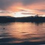 view of sunset over shawnigan lake vancouver island british columbia